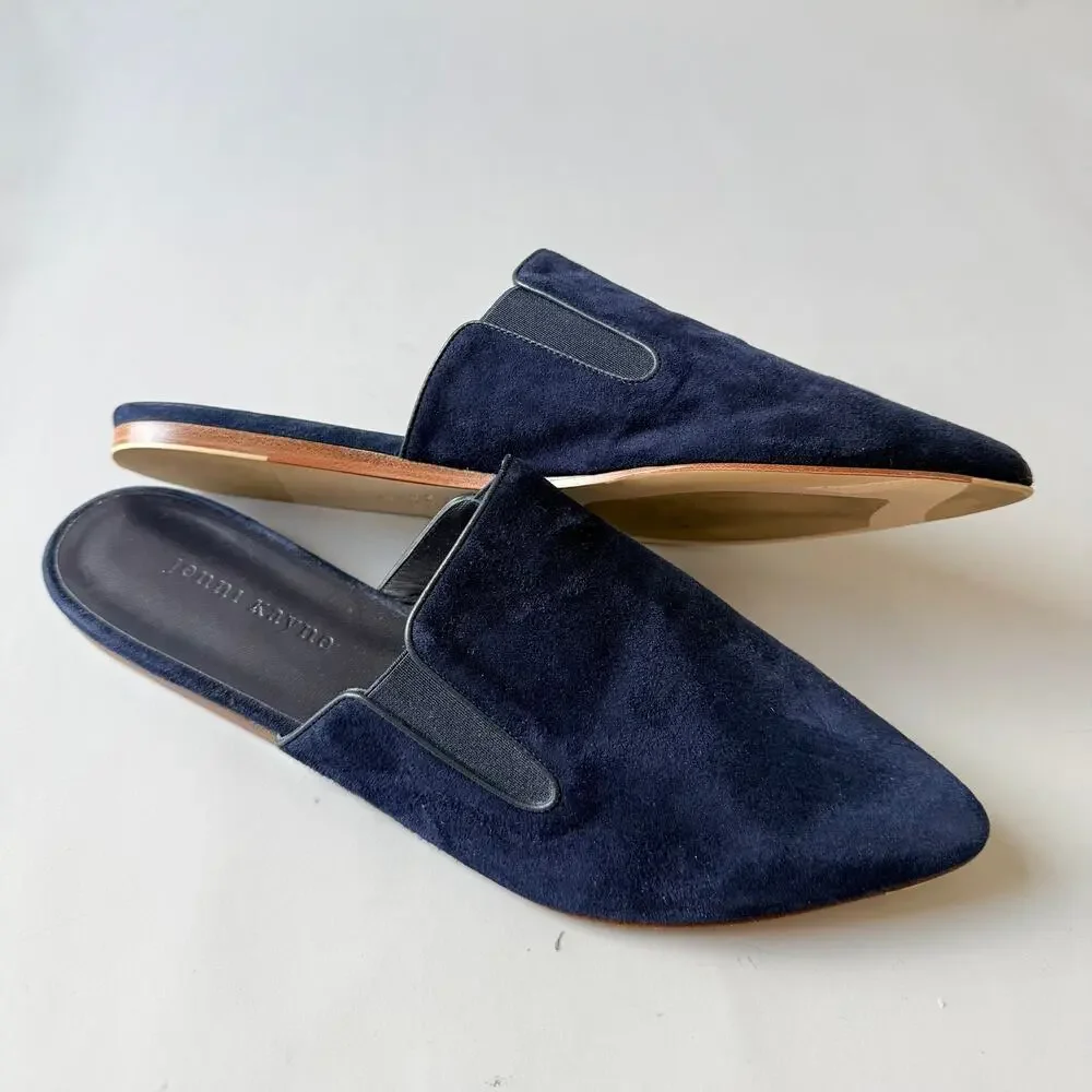 Jenni Kayne Blue Suede Flat Mule sz 41 Pointy toe Leather Slipper Slides Italy